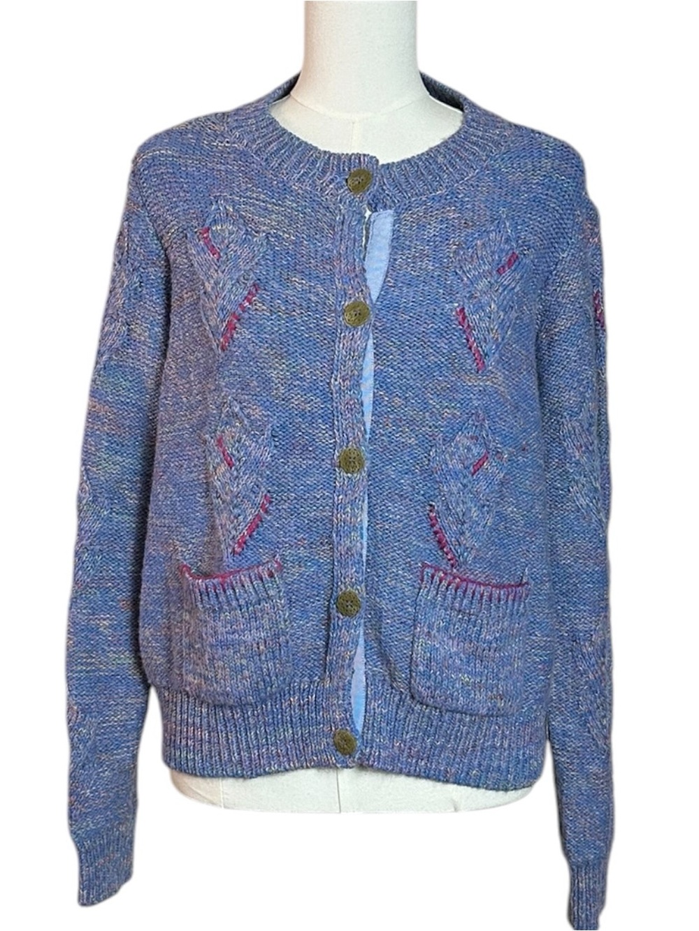 Vintage Sundance Marled Orchid Rainbow Wool Blend Cardigan Sweater Large - Picture 3 of 13